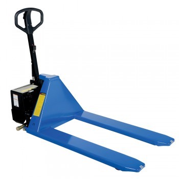 heavy duty pallet jack with blue forks and black handle