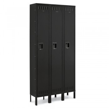 15x18x72” Openings - 1-Tier Locker - 3 Lockers Wide - Welded - Black