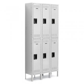 12x18x30” Openings - 2-Tier Locker - 3 Lockers Wide - Welded - Light gray