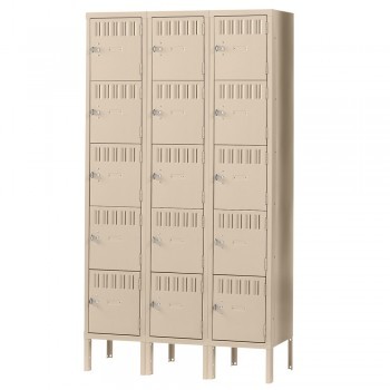 12x12x12” Openings - 5-Tier Locker - 3 Lockers Wide - Welded - Sand