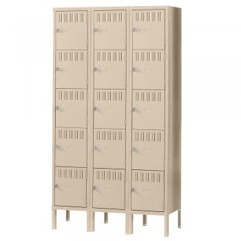 15x18x12” Openings - 5-Tier Locker - 3 Lockers Wide - Welded - Sand