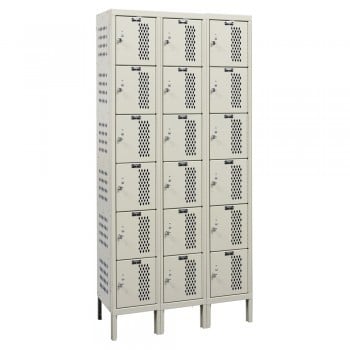 12x12x12” Openings - Heavy-Duty Ventilated 6-Tier Locker - 3 Locker Wide - Set-Up - Putty