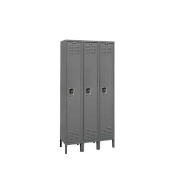 12x12x72” Opening - 1-Tier Locker -  Ready-Built Locker -3 Lockers Wide - Set Up - Gray