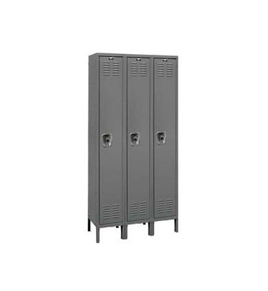 12x15x72” Opening - 1-Tier Locker -  Ready-Built Locker -3 Lockers Wide - Set Up - Gray